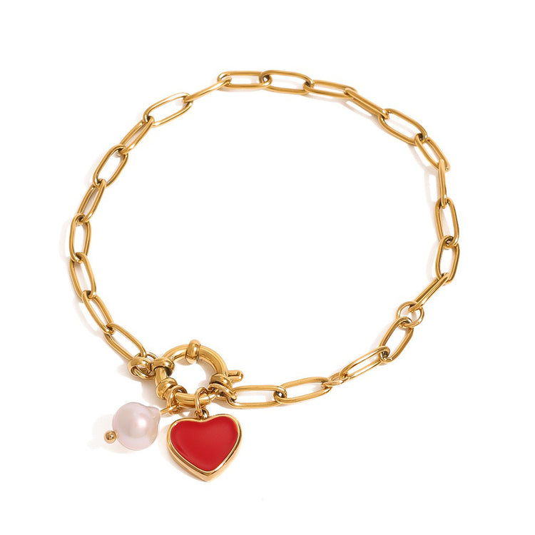 RED HEART PEARL BRACLET