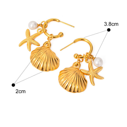 SEASHELL PEARL STAR EARRINGS