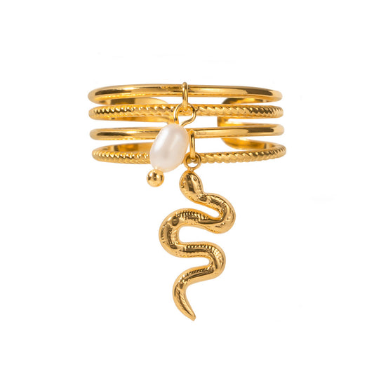 SNAKE PEARL PENDANT RING