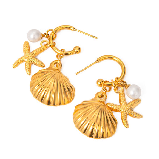 SEASHELL PEARL STAR EARRINGS