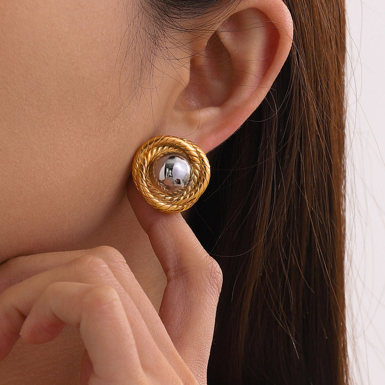 BUTTON GOLD STAINLESS EARRINGS