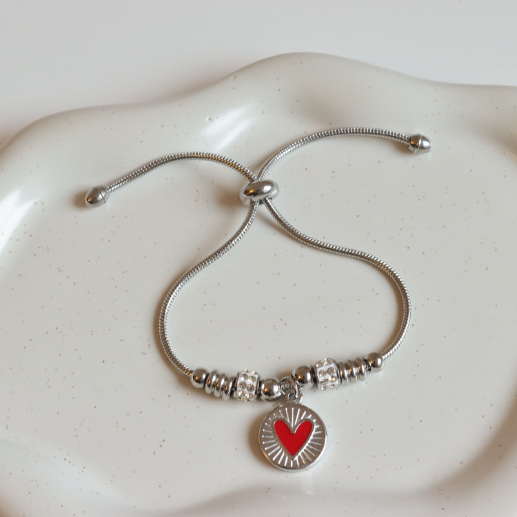 RED HEART SILVER BRACELET