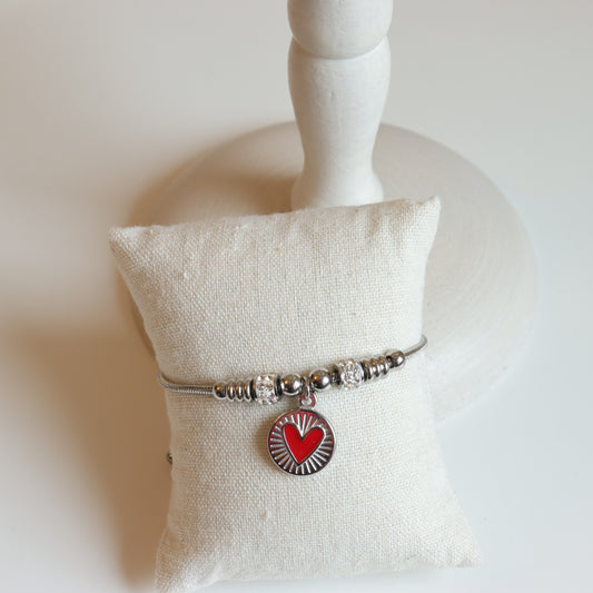 RED HEART SILVER BRACELET